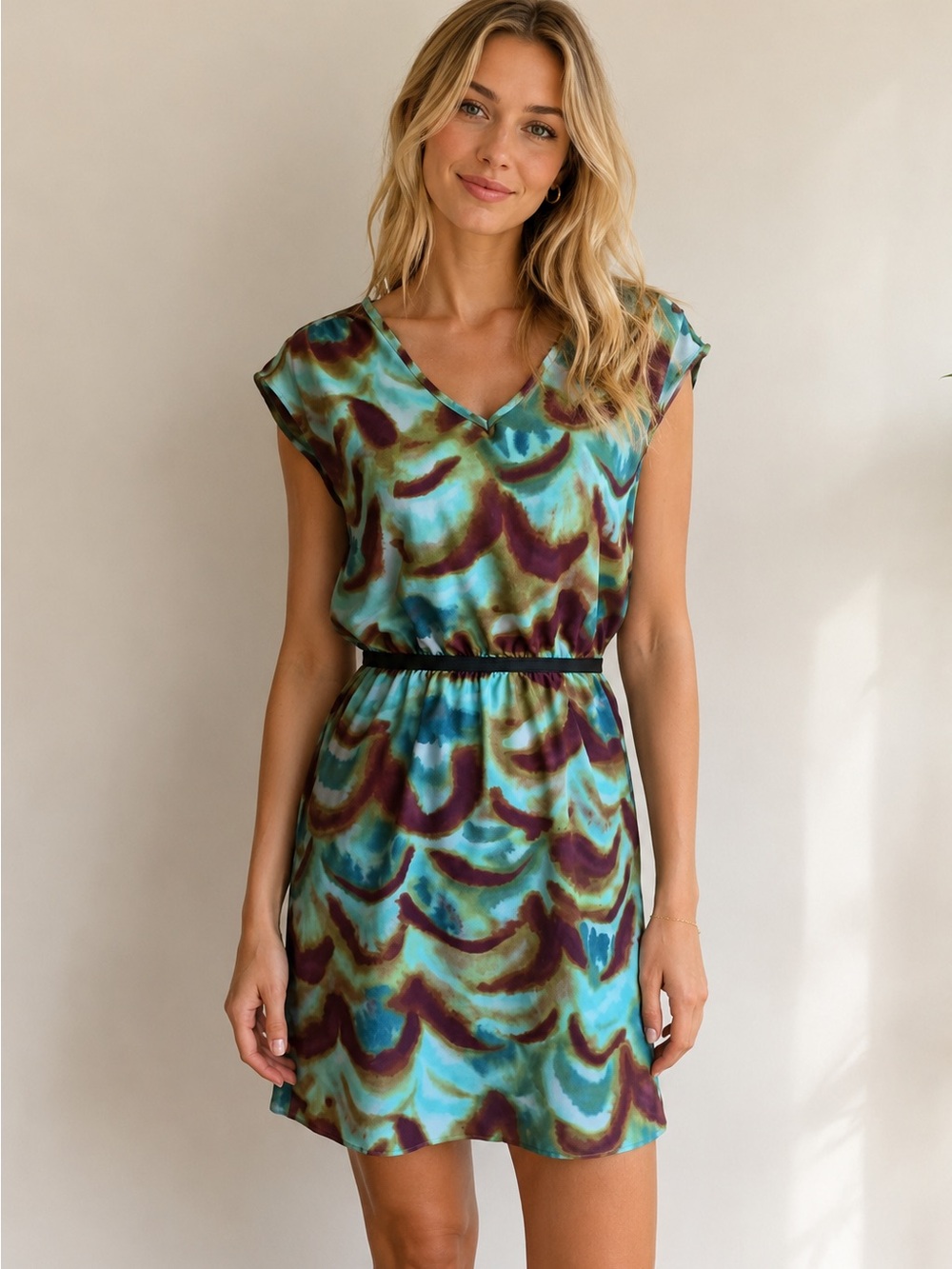 LOFT Watercolor Sleeveless V-Neck Dress